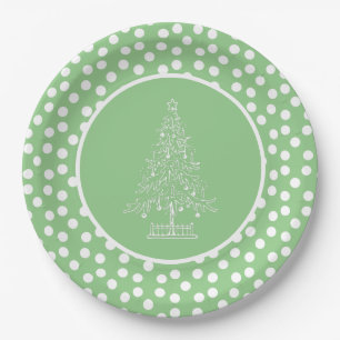 Plato De Papel Árbol de Navidad Verde y Blanco