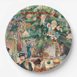 Plato De Papel Árbol de navidad virgen litográfico