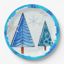 Plato De Papel Árbol de Navidad y copo de nieve galvanizado