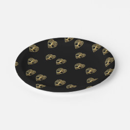 Plato De Papel Árbol de oro de la vida patrón negro del corazón