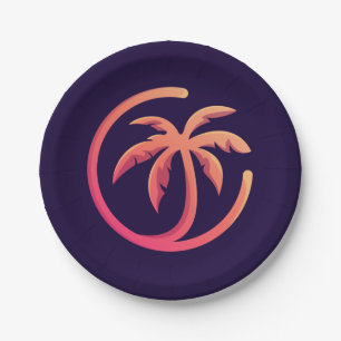 Plato De Papel Árbol de palma de Naranja rosado caliente Mod en m