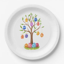 Árbol de Pascua en acuarela con huevos decorados c