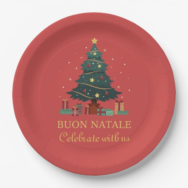 Plato De Papel Árbol de Personalizados de burón Natale italiano (Anverso)