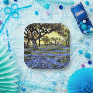 Plato De Papel Árbol de roble antiguo y arboles azules