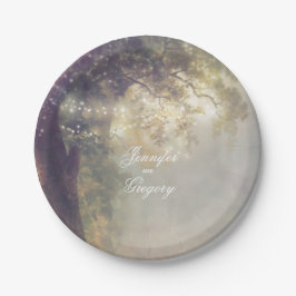 Plato De Papel Árbol de roble antiguo y cuerdas iluminan sueño rú