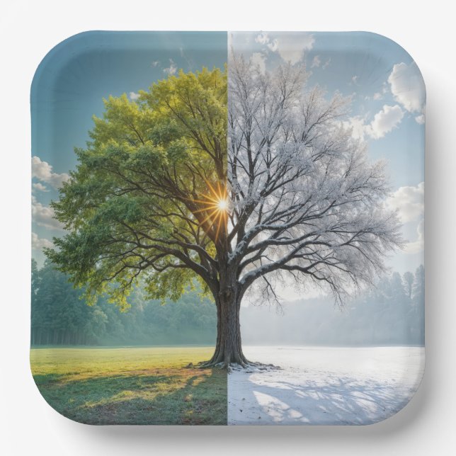 Plato De Papel Árbol De Roble En Temporadas Dobles (Anverso)