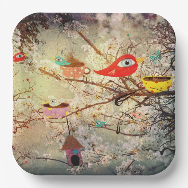 Plato De Papel Árbol de taza de té Sakura Sueño (Anverso)