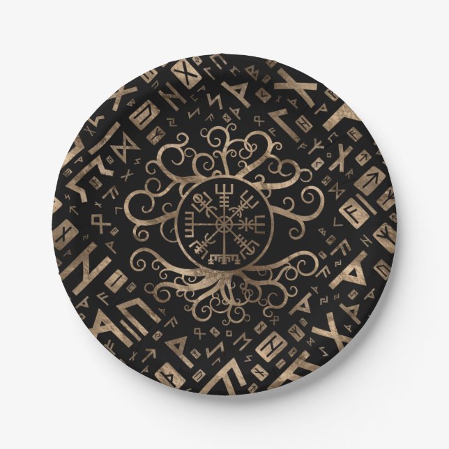 Plato De Papel Árbol de Vegvisir de la vida Yggdrasil y de las (Anverso)