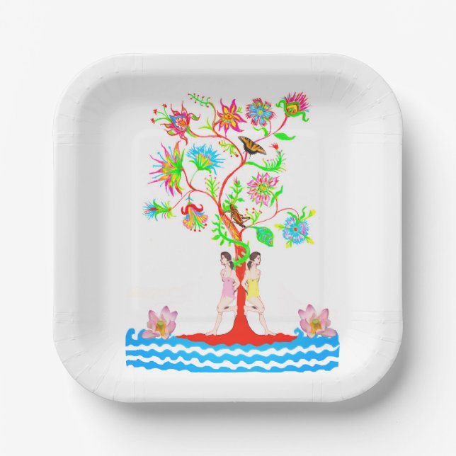 Plato De Papel Árbol de vida. Flora y fauna (Anverso)