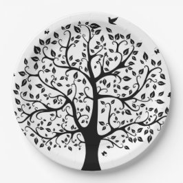 Plato De Papel Árbol de vida negra y blanca