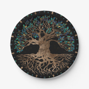 Plato De Papel Árbol de vida - Ornamento Yggdrasil de oro y már