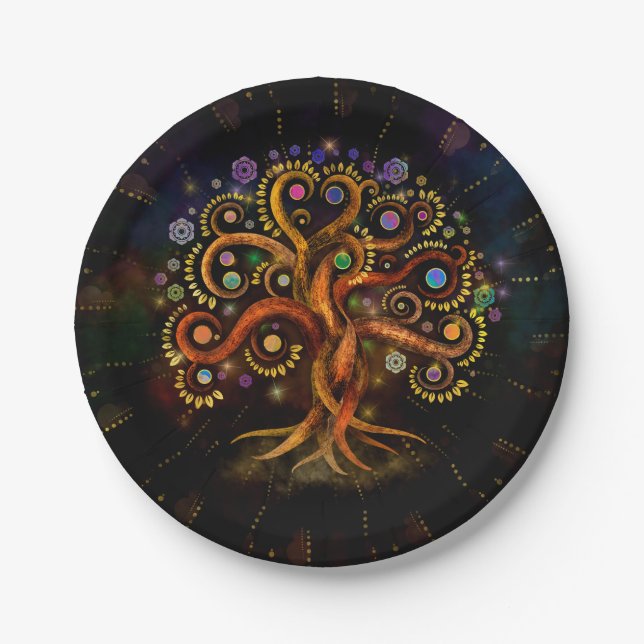 Plato De Papel Árbol de vida - Yggdrasil - Bizcocho arcoiris (Anverso)