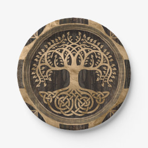 Plato De Papel Árbol de vida - Yggdrasil - Corteza de madera y o