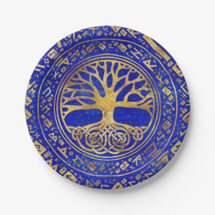 Plato De Papel Árbol de vida - Yggdrasil - Lapis Lazuli