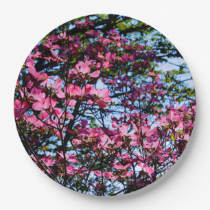 Plato De Papel Árbol Dogwood con flores rosadas