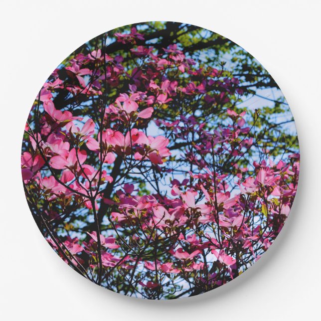 Plato De Papel Árbol Dogwood con flores rosadas (Anverso)
