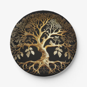 Plato De Papel Árbol dorado de la vida Yggdrasil