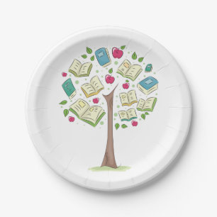 Plato De Papel Árbol educativo del conocimiento con libros