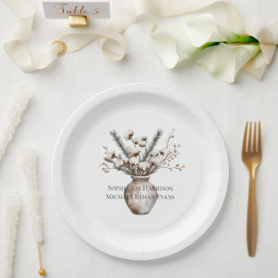Plato De Papel Árbol floreado blanco romántico en boda de jarrón