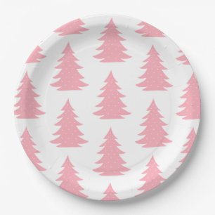 Plato De Papel Árbol minimalista escandinavo de Navidad rosa