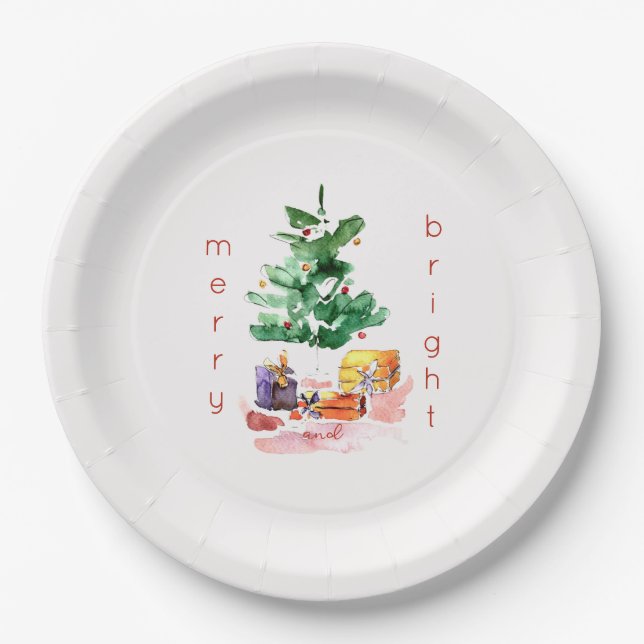 Plato De Papel Árbol moderno de Navidad amargo y brillante (Anverso)