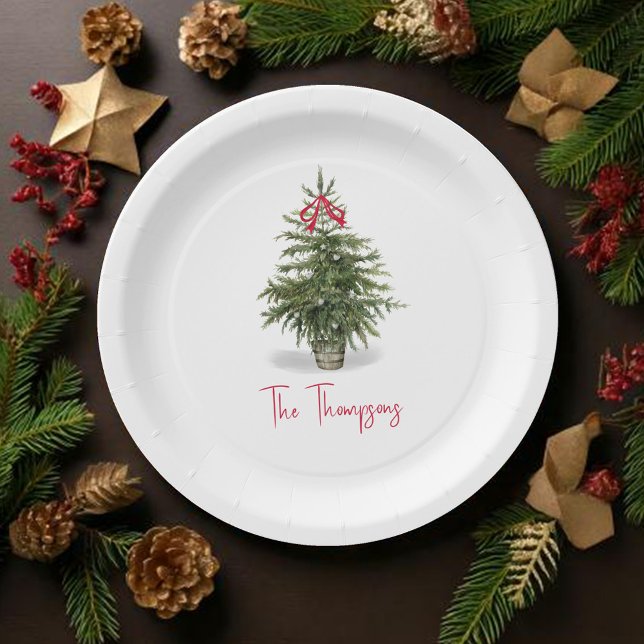 Plato De Papel Árbol navideño acuarela personalizado (Christmas tree watercolor custom paper plate)