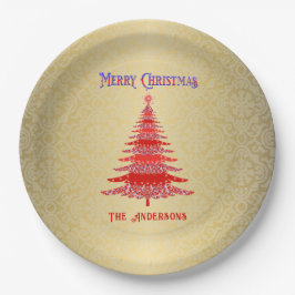 Plato De Papel Árbol navideño moderno oro rojo