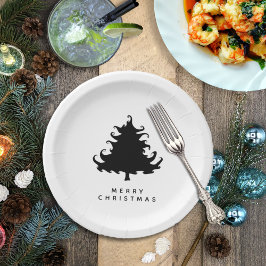Plato De Papel Árbol negro Feliz Navidad
