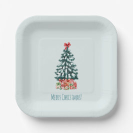 Plato De Papel Árbol nevado minimalista de Navidad