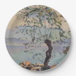 Plato De Papel Árbol silvestre junto al lago (paisaje suizo)