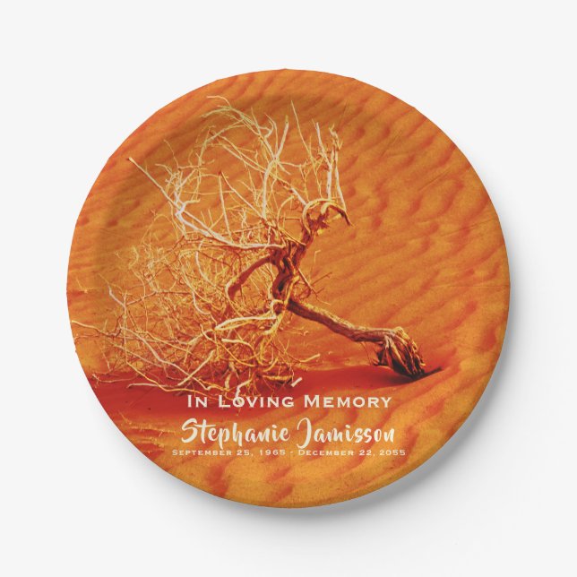 Plato De Papel Árbol solitario en la celebración de la arena del  (Anverso)