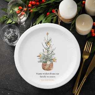 Plato De Papel Árbol verde de los navidades   Feliz Navidad