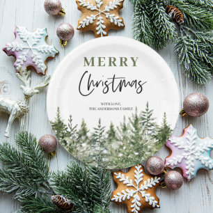 Plato De Papel Árbol verde de los navidades   Feliz Navidad