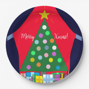 Plato De Papel Árbol verde de Navidad con azul:
