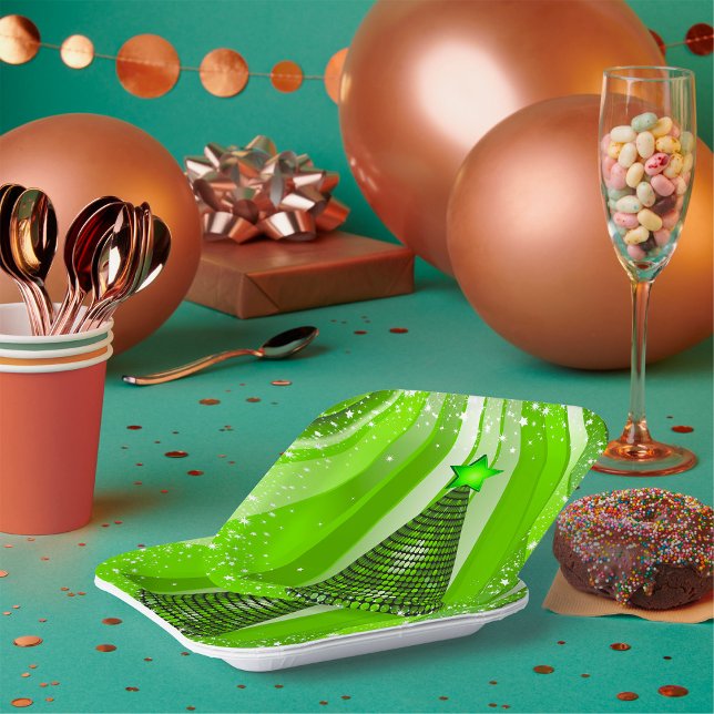 Plato De Papel Árbol verde de Navidad moderno con estrella (Subido por el creador)