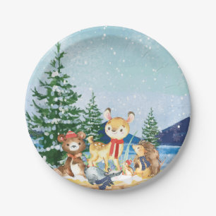Plato De Papel Arbolado Baby Shower 7" del invierno placa