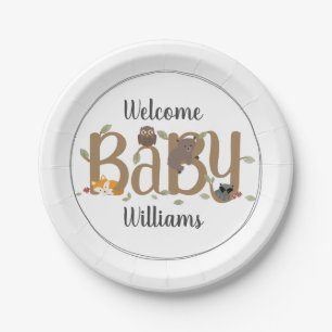 Plato De Papel Arbolado soñoliento Baby Shower