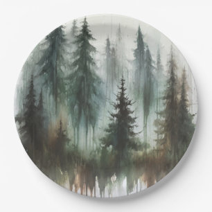 Plato De Papel Árboles acuarelas Boda rústico de naturaleza silve