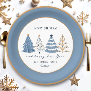 Plato De Papel Árboles azules nombre de texto moderno Navidades v