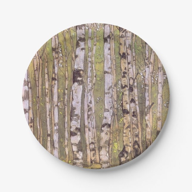 Plato De Papel Árboles de aves en bosque de bosques (Roerich) (Anverso)