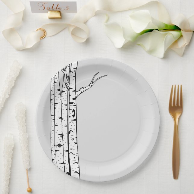 Plato De Papel Árboles de Birch Blanco Gris (Boda)