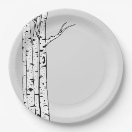 Plato De Papel Árboles de Birch Blanco Gris