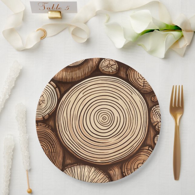 Plato De Papel Árboles de madera redonda Logs Bosque de madera de (Boda)
