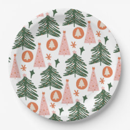 Plato De Papel Árboles de Navidad Boho Verde Rosa Naranja
