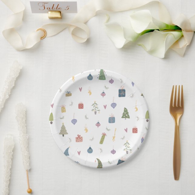 Plato De Papel Árboles de Navidad curados presenta patrón de orna (Boda)