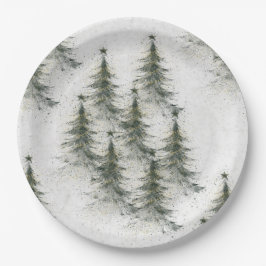 Plato De Papel Árboles de Navidad en el Bosque