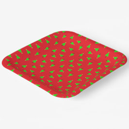 Plato De Papel Árboles de Navidad en rojo