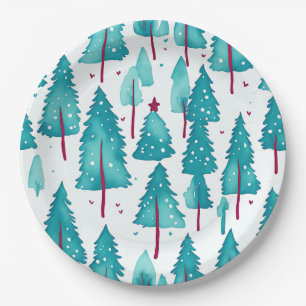 Plato De Papel Árboles de Navidad Lindos de Invierno Bosque de Ni