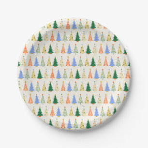 Plato De Papel Árboles de Navidad Lindos Rojo Verde Boho 