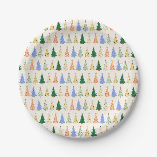 Plato De Papel Árboles de Navidad Lindos Rojo Verde Boho  (Anverso)